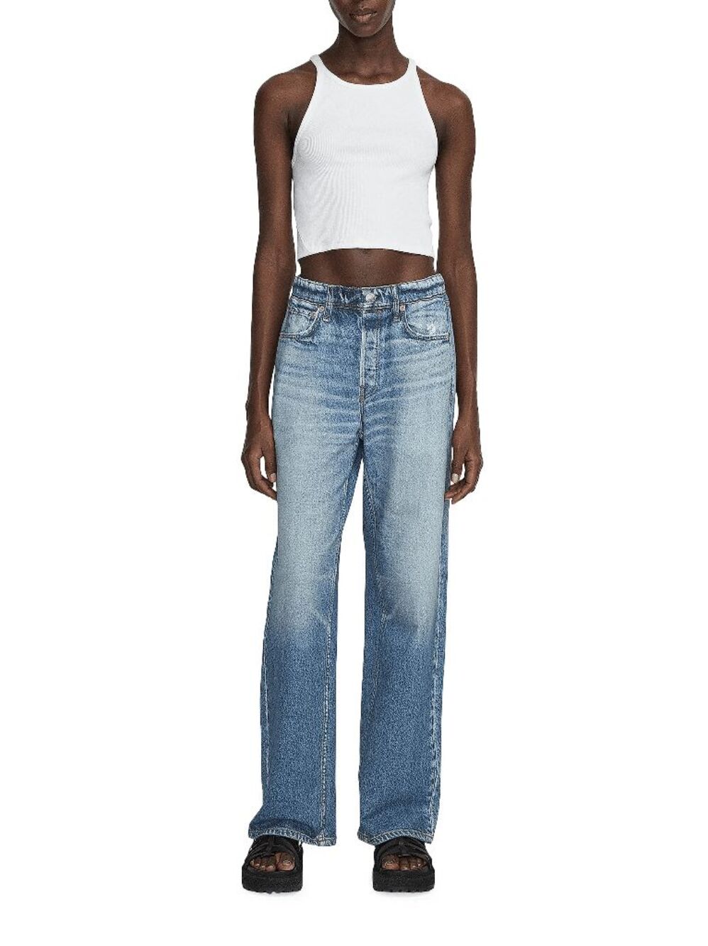 Rag & Bone Miramar Medium Wash Blue Denim Wide Leg Jeans Women's Size Medium